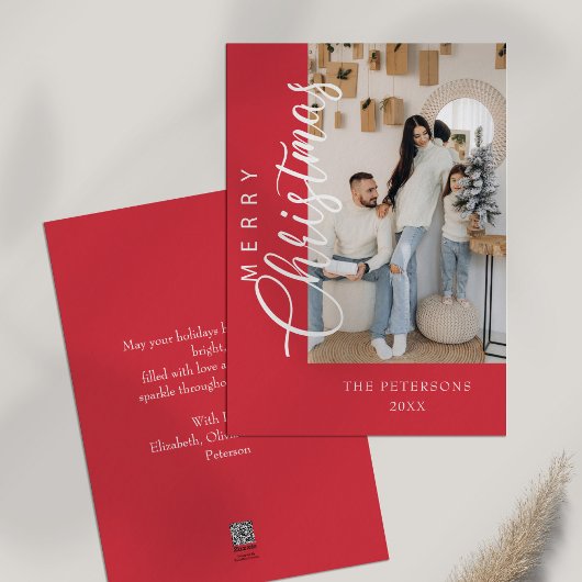 Modern Helder Roze Foto Kerstmis Groet Feestdagenkaart