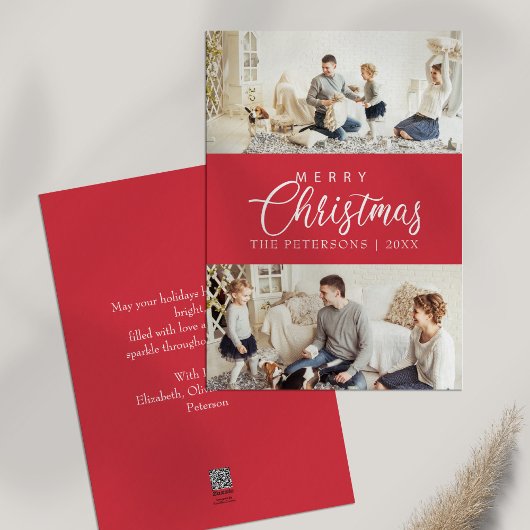 Modern Helder Roze Fotocollage Kerstmis Feestdagenkaart