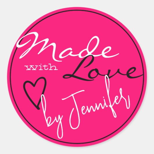 Modern Helder Roze Wit Gemaakt met Liefdeshart Ronde Sticker (Voorkant)