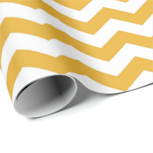 Modern, helder zonnegeel, witte chevron cadeaupapier
