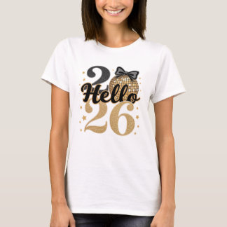 Modern Hello 2026 Typography New Year Ball  T-shirt