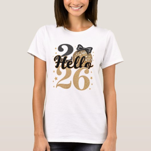 Modern Hello 2026 Typography New Year Ball  T-shirt (Voorkant)