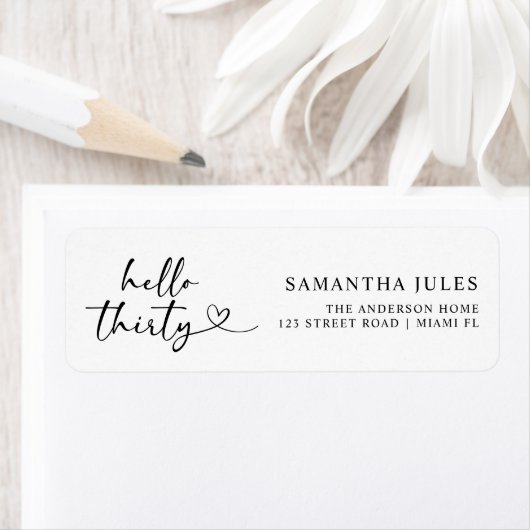 Modern Hello 30e verjaardag retouradres Etiket (Insitu)