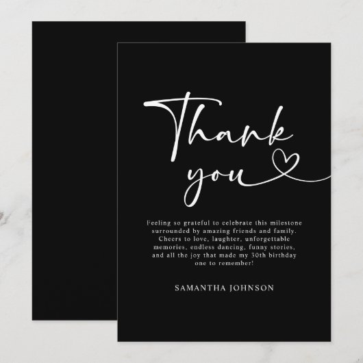 Modern Hello 30th Birthday  Bedankkaart (Voorkant / Achterkant)