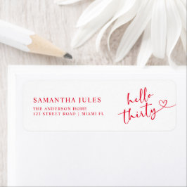 Modern Hello 30th Birthday Return Address Etiket