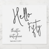 Modern Hello Fifty Name Date 50th Birthday Party Sparkling Wijnetiket (Enkel label)