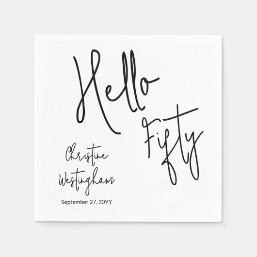 Modern Hello Fifty Script 50th Birthday Cocktail Servet (Voorkant)