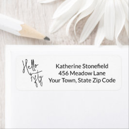 Modern Hello Fifty Script 50th Birthday Party Etiket