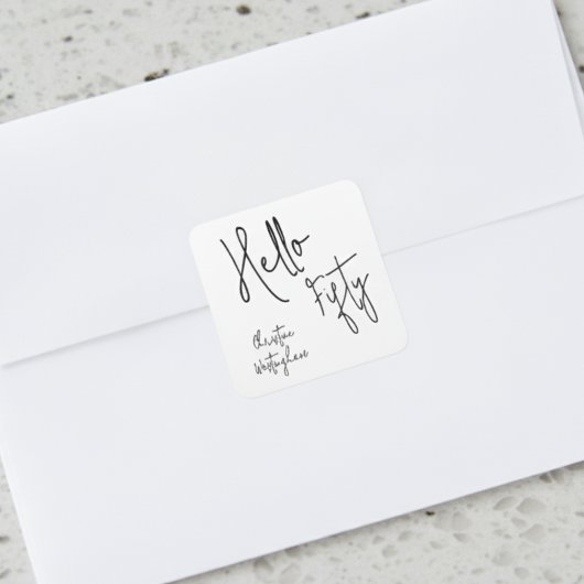 Modern Hello Fifty Script 50th Birthday Party  Vierkante Sticker