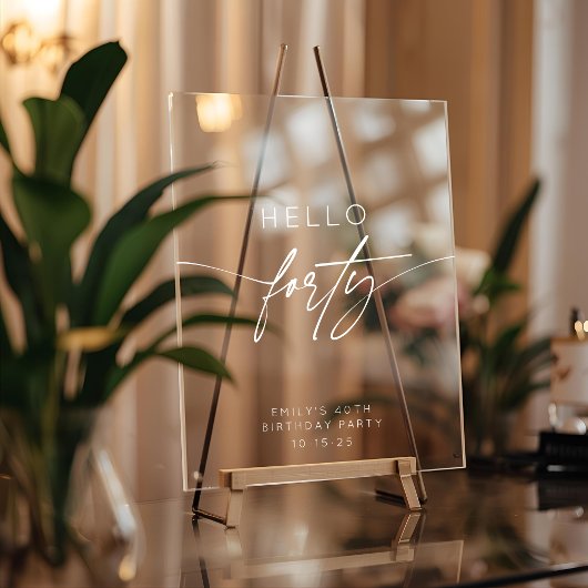 Modern Hello Forty 40th Birthday Party Welcome Acryl Bord