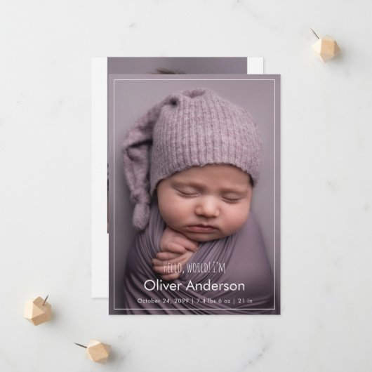 Modern Hello Newborn Baby Photo Collage Birth  Aankondiging (Voorkant / Achterkant in situ)