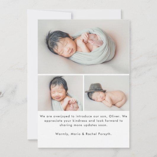 Modern Hello Script Newborn Baby Photo Birth Aankondiging (Achterkant)