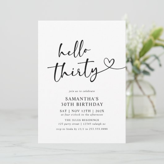 Modern Hello Thirty Black and White 30th Birthday Kaart (Staand voorkant)