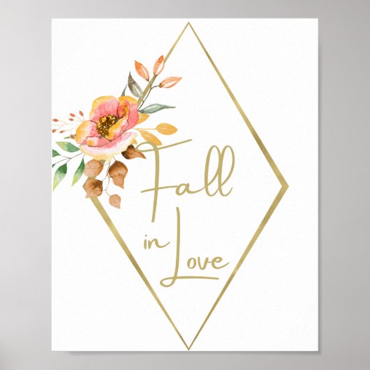 Modern herfst bloem bruiloft herfst verliefd bord poster (Voorkant)