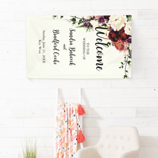 Modern herfst bloem bruiloft welkom bord  spandoek (Insitu)