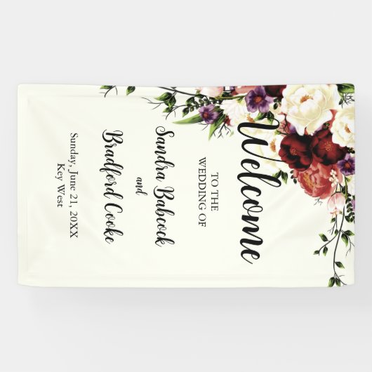 Modern herfst bloem bruiloft welkom bord  spandoek (Horizontaal)