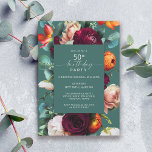 Modern Herfst Bloemen Blauwgroen 50ste Verjaardag  Kaart<br><div class="desc">Een moderne herfst bloemige verjaardagsfeestuitnodiging in een rijk juweelkleurig kleurenpalet van blauwgroen, bordeauxrood, russet sinaasappel en blush roze creëer een mooie bloemige rand rond jouw tekst. Deze kleuren worden vaak gebruikt vanaf de late zomer tot in de herfst en tijdens de wintermaanden. Een dun handgeschreven script type gezicht spelt het...</div>