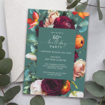 Modern Herfst Bloemen Blauwgroen 60ste Verjaardag