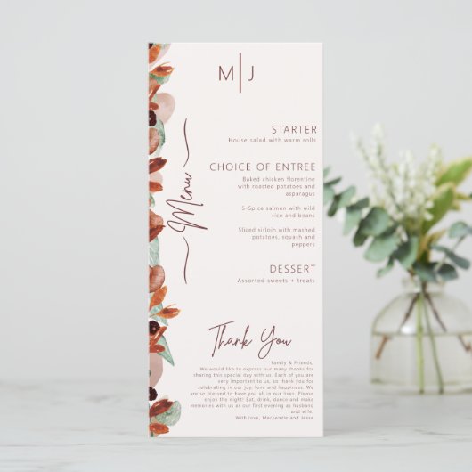 Modern Herfst Bloemen Herfst Wedding Menu (Staand voorkant)