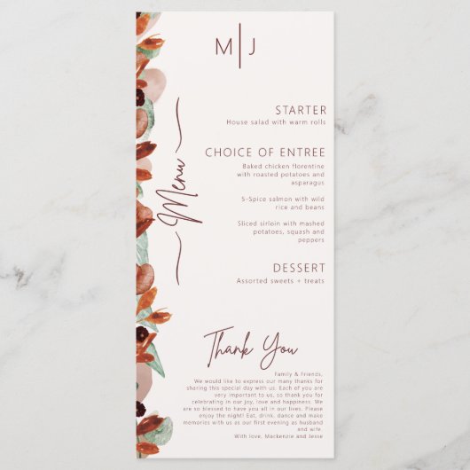 Modern Herfst Bloemen Herfst Wedding Menu (Voorkant)
