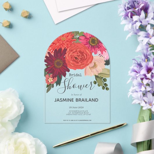 Modern herfst bloemenboeket Vrijgezellenfeest Acryl Uitnodigingen (Insitu (Huwelijk))