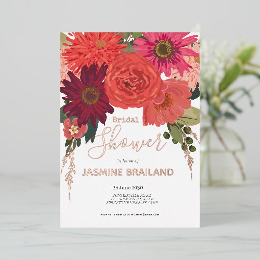 Modern herfst bloemenboeket Vrijgezellenfeest Folie Uitnodiging (Staand Voorkant)