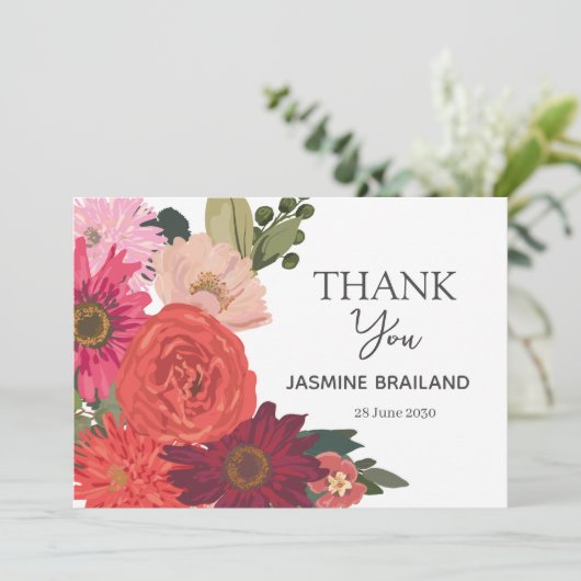 Modern herfst bloemstuk bruidsdouche    bedankkaart (Staand voorkant)