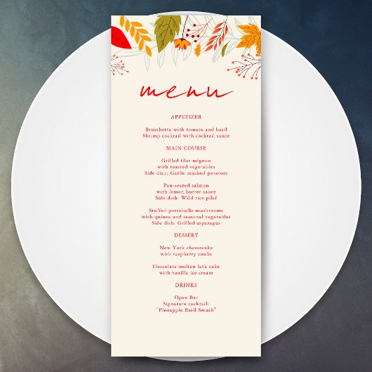 Modern Herfst Bright Floral Eenvoudig Ivoor Bruilo Menu