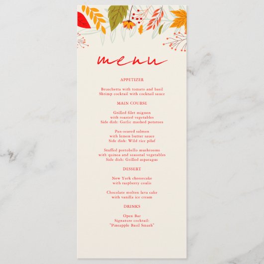 Modern Herfst Bright Floral Eenvoudig Ivoor Bruilo Menu (Voorkant)