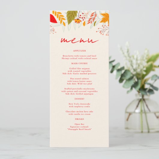 Modern Herfst Bright Floral Eenvoudig Ivoor Bruilo Menu (Staand voorkant)