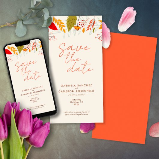 Modern Herfst Bright Floral Eenvoudig Ivoor Bruilo Save The Date