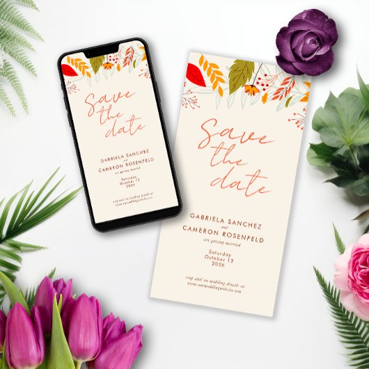 Modern Herfst Bright Floral Eenvoudig Ivoor Bruilo Save The Date