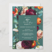 Modern Herfst Floral Blauwgroen 40ste verjaardagsf Kaart (Voorkant)