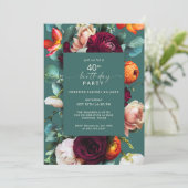 Modern Herfst Floral Blauwgroen 40ste verjaardagsf Kaart (Staand voorkant)