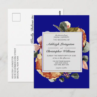 Modern herfst Floral Blue Wedding Invitation Briefkaart