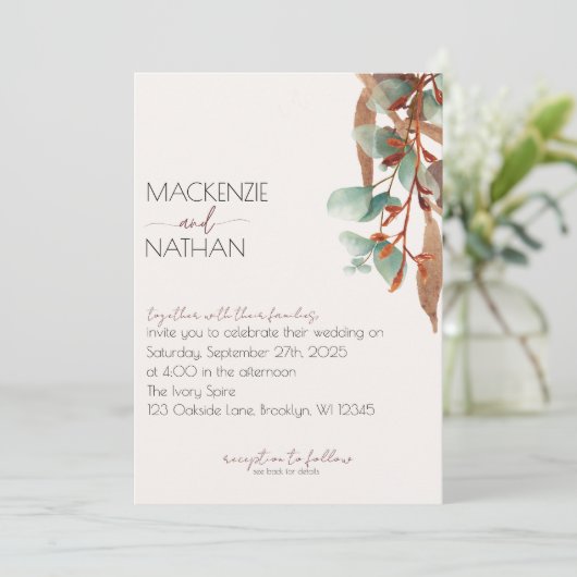 Modern Herfst gebladerte Herfst bruiloft uitnodigi Kaart (Staand voorkant)