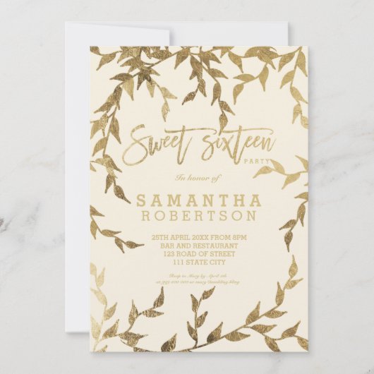 Modern herfst geel gouden tak ivoor Sweet 16 Kaart (Voorkant)