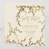 Modern herfst geel gouden tak ivoor Sweet 16 Kaart (Voorkant / Achterkant)