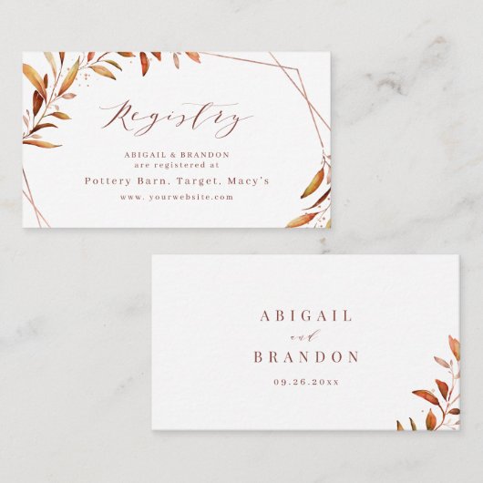 Modern Herfst Greenery Rustiek bruids Registratiek Plaatskaartje (Voorkant / Achterkant)