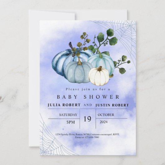 Modern herfst herfst blauw pompoen jongen baby sho kaart (Voorkant)