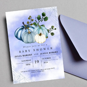 Modern herfst herfst blauw pompoen jongen baby sho kaart