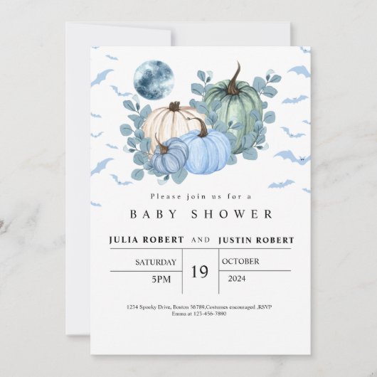 Modern herfst herfst blauw pompoen jongen baby sho kaart (Voorkant)