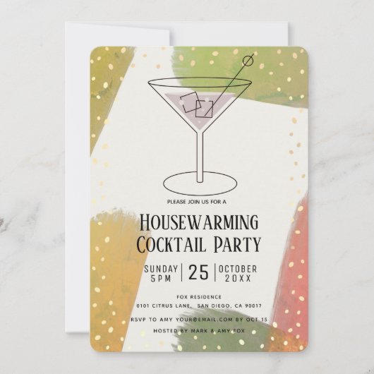 Modern Herfst Kleur Housewarming Cocktail Party Kaart (Voorkant)