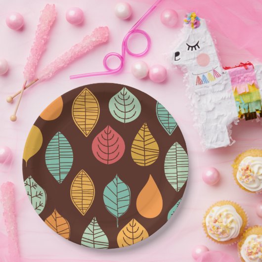 Modern Herfst Leaf Pattern Papieren Bordje (Feest)