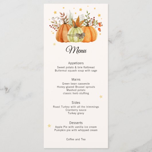 Modern Herfst Pompoenen Thanksgiving Menu (Voorkant)