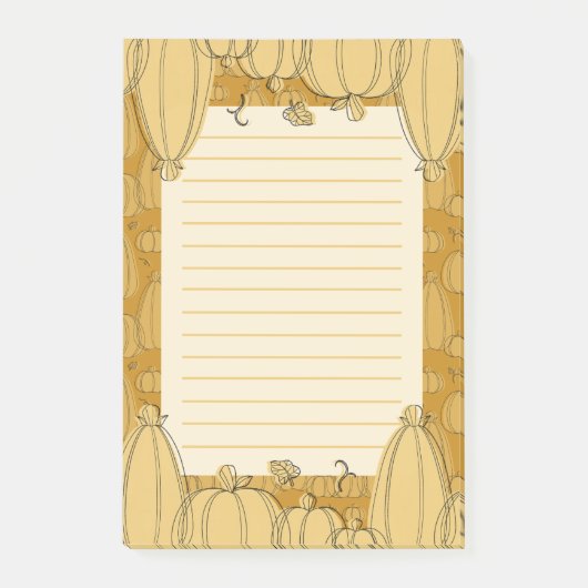 Modern herfst pompoenpatroon in oranje post-it® notes (Voorkant)