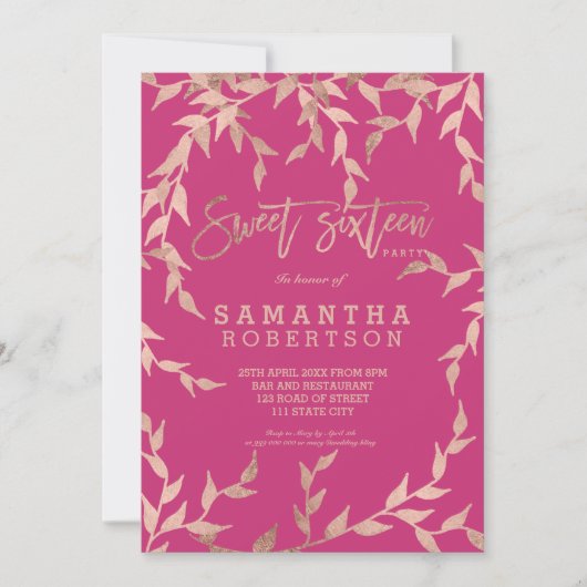 Modern herfst roos gouden tak magenta roze Sweet 1 Kaart (Voorkant)