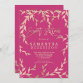 Modern herfst roos gouden tak magenta roze Sweet 1 Kaart (Voorkant / Achterkant)