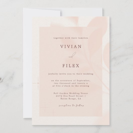 Modern herfst roze Floral laat schaduwhuwelijk los Kaart (Voorkant)