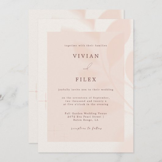 Modern herfst roze Floral laat schaduwhuwelijk los Kaart (Voorkant / Achterkant)